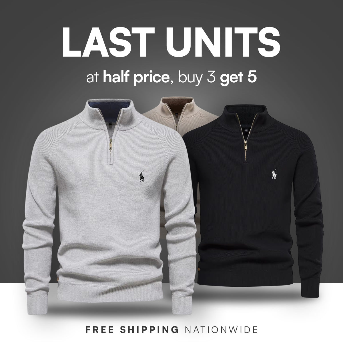 Pullover mit Reißverschlusskragen R&amp;L + kostenlose Uhr
